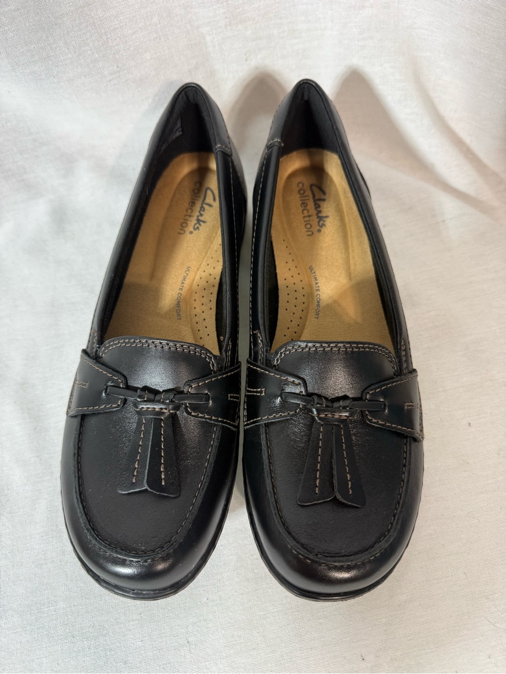 Clarks Black Leather Tassel Slip-On Loafers Size 8.5